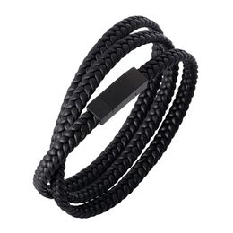 Charm Bracelets Fashion Men Women Jewellery Multilayer Braided Leather Bracelet Stainless Steel Magnetic Buckle Wrap Hand Chain PH512Charm