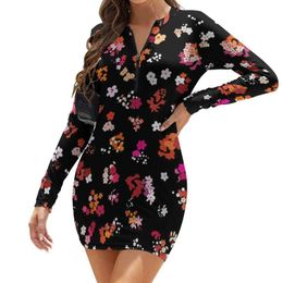 colorful long sleeve dresses Australia - Casual Dresses Colorful Flower Print Bodycon Dress Spring Pretty Floral Retro Ladies Long Sleeve Printed Street Style Big Size 2