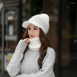 Beanie/Skull Caps Female Warm Beanie Hats Riding Snow Winter Women Knitted Hat Scarf Set Hairball Pom Fashion Wool Thickening Collars Pros22