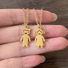 Wholesale Stainless Steel Boy Girl Pendant Necklace Women Girl Child Kids Necklaces Family Jewelry Gift New