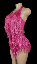 Dresses Sparkly Crystals Fringe Bodysuit Women Nightclub Party Outfit Dance Costume Onepiece Stage Wear Sexy Performance Show Leotard 2208