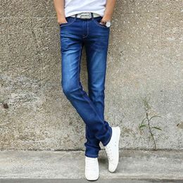 New Men s Slim Stretch Jeans Fashion Solid Color Classic Style Denim Trousers Male Brand Trousers 210330