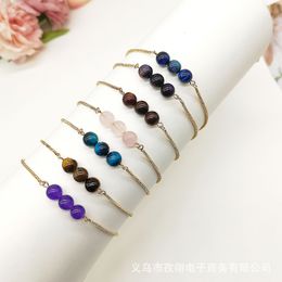 Gold Chain Healing Chakra Crystal Beaded Bracelet Wristbands 3PCS 8MM Gemstone Beads Cuff Bangle Anklet Jewelry Adjustable for Men Women Teen Girl