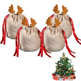 Soft Cute Velvet Christmas Antler Candy Bag Christmas Decoration Ornament Party Decoration Favors Children Kids Gift Bag