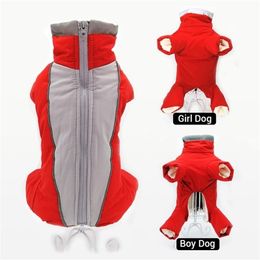 Winter Overalls for Dogs Warm Waterproof Pet Jumpsuit Trousers Male Female Reflective Small Clothes Puppy Down Jacket LJ201006