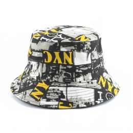 nyc hats UK - NYC Print Reversible Bucket Hats Mens Panama Bucket Cap Women Two Sided Wear Fisherman Hat Summer Cotton Sun Caps293W