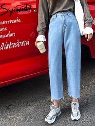 skyblue mom jeans women high waist denim pants Vintage Tassel Washed Harem Pants Casual black white boyfriend jean 220813