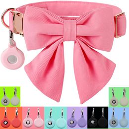 Dog Collars & Leashes Personalized Unique Style Paws Pink Collar With Bow Tie Airtag For Small Medium Large Wedding Pet CollarDog