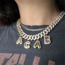 AurolaCo Hip Hop Customized Name Personalized Cuban Chain Zircon Letter Necklace For Men Women Jewelry Gifts