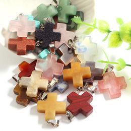 Pendant Necklaces Cross Natural Pendants Charms Necklace Crystal 20x20mm Healing Reiki Beads Accessories For Jewellery Making Wholesale Gemsto