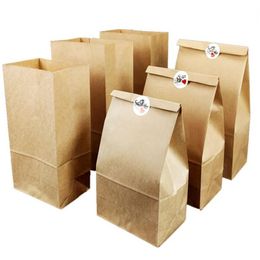 Custom Kraft Paper Bags For Bread Snack Sanwich Wrap Boxes Takeout Food Packaging Packing papers bag for Breakfast Square Bottom Candy Baking Dessert Party