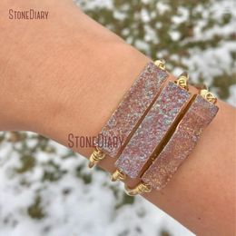 Bangle Idea Rose Druzy Jewellery Bracelet Gold Plating Natural Recatngle Stone Statement BM112681 Inte22