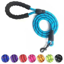 Dog Collars & Leashes Reflective Multicolor Round Rope Leash Medium Large Traction Comfortable Handle Pet Supplies WholesaleDog