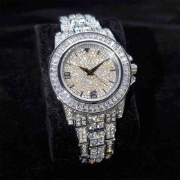 MISSFOX Diamond Dial Wristwatch Men Luxury White Gold Round Men Quartz Watch Water Ristant Blingbling Watch For Male