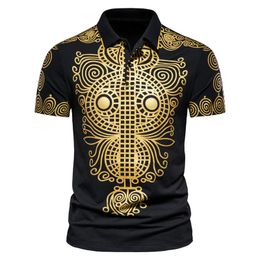 Ethnic Clothing African Dashiki Bronzing Print T Shirt Men Summer Short Sleeve Clothes Streetwear Tee Homme 3XL
