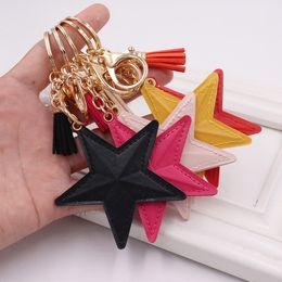 Five Star Keychains Accessories Tassel Pendant Key Chains Rings Fobs Fashion Design PU Leather Women Bag Charms Gold Metal Car Keyrings Hold