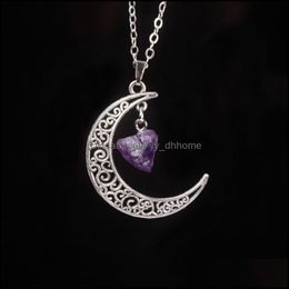 Pendant Necklaces Pendants Jewelry Irregar Natural Original Stone Crystal Quartz Style Moon Shape With Dhdmn