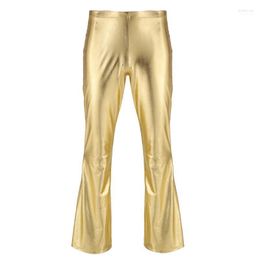 Men's Pants Adult Mens Moto Punk Clubwear Party Shiny Metallic Disco With Bell Bottom Flared Long Dude Costume TrousersMen's Drak22