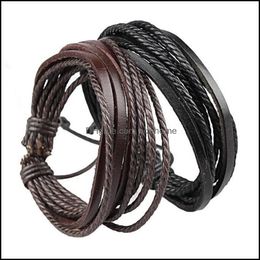 Bangle Bracelets Jewellery Fashion Wrap Charm Genuine Leather Bracelet With Braided Rope Unisex For Men Women Drop Delivery 2021 Iqgrv