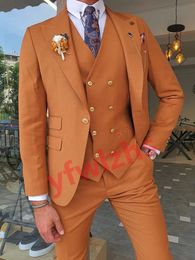 Customise tuxedo One Button Handsome Peak Lapel Groom Tuxedos Men Suits Wedding/Prom/Dinner Man Blazer Jacket Pants Tie Vest W1084