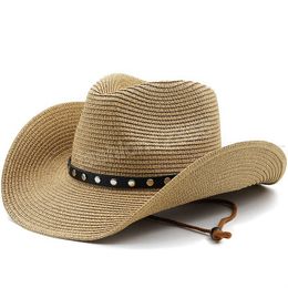 Simple Natural cowboy Panama Soft Shaped Straw Hat Summer Women/Men Wide Brim Beach Sun Cap UV Protection Fedora Hat