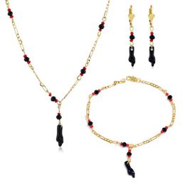 Charm Bracelets Pulsera Mano de Azabache Bebe/18K Gold gefülltes Glückshandbaby Armband und Halskette Set für Frauen Girls Geschenke262r