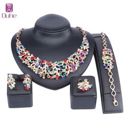 Women 4 Pcs/Set Austrian Crystal Necklace Earrings Bracelet Ring Bridal Jewellery Sets for Brides Wedding Party Costume Accessorie