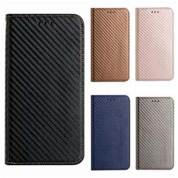 Carbon Fibre PU Leather Wallet Cases For Iphone 15 14 Pro Max 13 12 11 X XS 8 7 6 Plus Credit ID Card Slot Holder Vertical Grain Suck Magnetic Closure Business Men Pouch