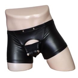 Underpants Sexy Faux Leather Wet Look Men Underwear Boxer Brief U Shape Crotch Bulge Shorts Pole Dance Fetish Night Club Wear LingerieUnderp