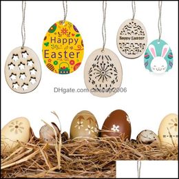 Party Decoration Event Supplies Festive Home Garden 30/50/60/80Mm Diy Easter Egg Wood Slices Hangibng Pendant Unfinishe Crafts For Happy K