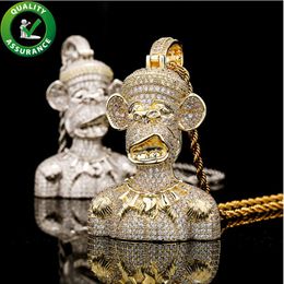 gold filled rope chains Australia - Iced Out Pendant Luxury Designer Jewelry Hip Hop Diamond Monkey Pendants with 24inch Stainless Steel Rope Chain for Men Women Fash180V