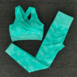 est Yoga Set Women Seamless Camouflage Tops/Pants Fitness Sports Bra High Waist GYM leggings Camo Suit Workout Sets 220330