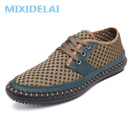 New Big Size 38-48 Summer Breathable Mesh Men Casual Shoes For Comfortable Handmade Men Lace-Up Loafers Male Shoes