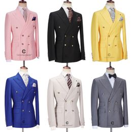 Cenne Des Graoom Men Suits Winter Jackets Double Breasted Tailor-Made 2 Pieces Gold Button Blazer Pant Wedding Costume Homme 220817