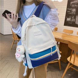 School Bags Striped Contrast Colour Canvas Female Korean Style High College Student Bag Backpack Fashion Casual
