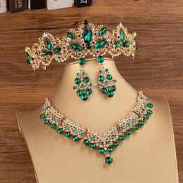 Earrings & Necklace Baroque Vintage Gold Crystal Bridal Jewellery Sets Rhinestone Tiaras Crown Set Wedding Dubai Fashion SetEarrings