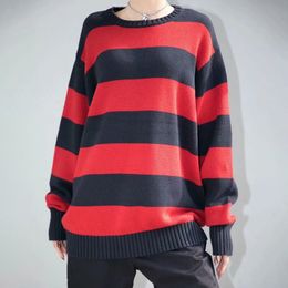 Women's Hoodies Sweatshirts UNUTH Girls Oversize Striped Sweater Autumn Ladies Vintage Cotton Pullovers Knitwear Women Fashion Long Sleeve 230206