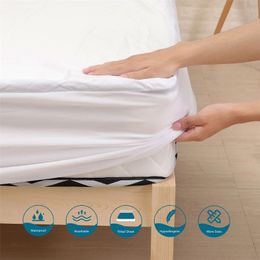 Waterproof Bed Cover Microfiber Fitted Sheet Mattress Protector Breathable Noiseless Deep Pocket sabanas cama 150 220514