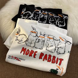 100%Cotton Super Chic Rabbits Printed T Shirt for Women Summer Oversized Large Size Harajuku Fashion Teens Girls Tees 220511