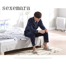 sexemara brand arrival fashion men sleeping cloths 100 cotton turn down collar many little flower print LJ201112