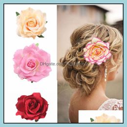 Hair Accessories Tools Products 24 Colors Boho Flower For Women Bride Beach Rose Floral Hairclip Diy Brides Headdress Brooch Wedding Flore