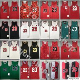 Mitchell and Ness Retro Stitched 23 Michael Basketball Jerseys Breathable Team Red White Blue Black Stripe