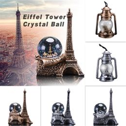Dropshipping LED Lighted Paris Landmark Eiffel Tower Crystal Snow Globe Love Water Glass Ball Romantic Gifts for Girlfriend 201125