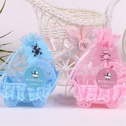 Birthday Baby Shower Party Favor Yarn Basket Candy Box with Lace ribbon DIY Bear Pattern Christening Boy Girl Gift 12pcs 220427