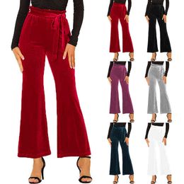 2022 women's new solid Colour pocket high waist elastic yoga pants with belt