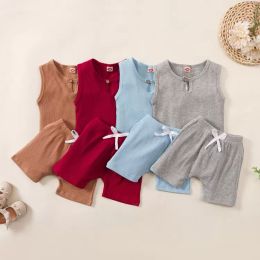 Fashion Summer Newborn Baby Girls Boys Clothing sets Ribbed Cotton Casual Short Sleeve Tops Toddler Infant Outfit Set