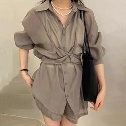 Women's Tracksuits Women Suits Sunscreen Shirts Slim Casual Shorts Two Pieces Sets Work Wear Summer Office Lady Loose Chic All MatchWomen's