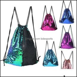 Storage Bags Home Organisation Housekee Garden Outdoor Travel Fashionable Mermaid Sequin Dstring Sports Backpack Portable Glittering Shode