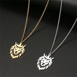 Stainless Steel Necklaces Crown Lion King Animal Pendant Men's Chain Choker Fashion Necklace For Women Jewellery Party Men Gifts GC1482