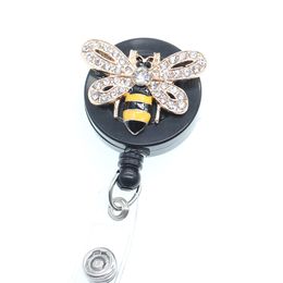 Enamel Rhinestone Vingate Insect Bee Retractable ID Badge Reel Holder For Doctor Nurse Student